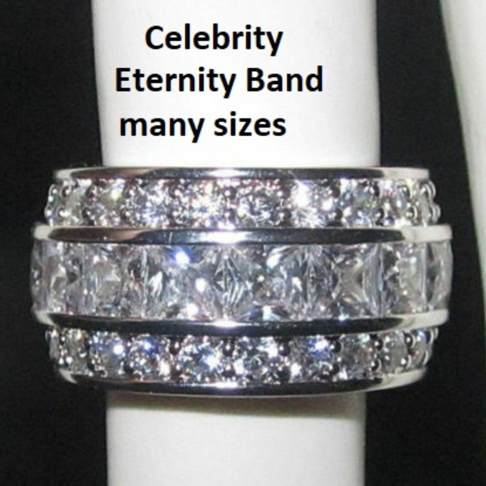 infinity ring white gold plate wide eternity band w fancy Swarovski Stones NEW